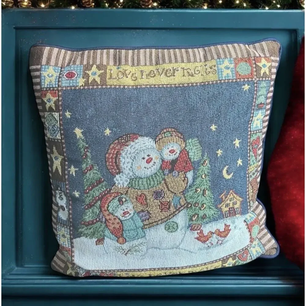 TAPESTRY NEEDLEPOINT SNOWMAN THROW PILLOW Christmas Vintage FAST SHIP 1266-21